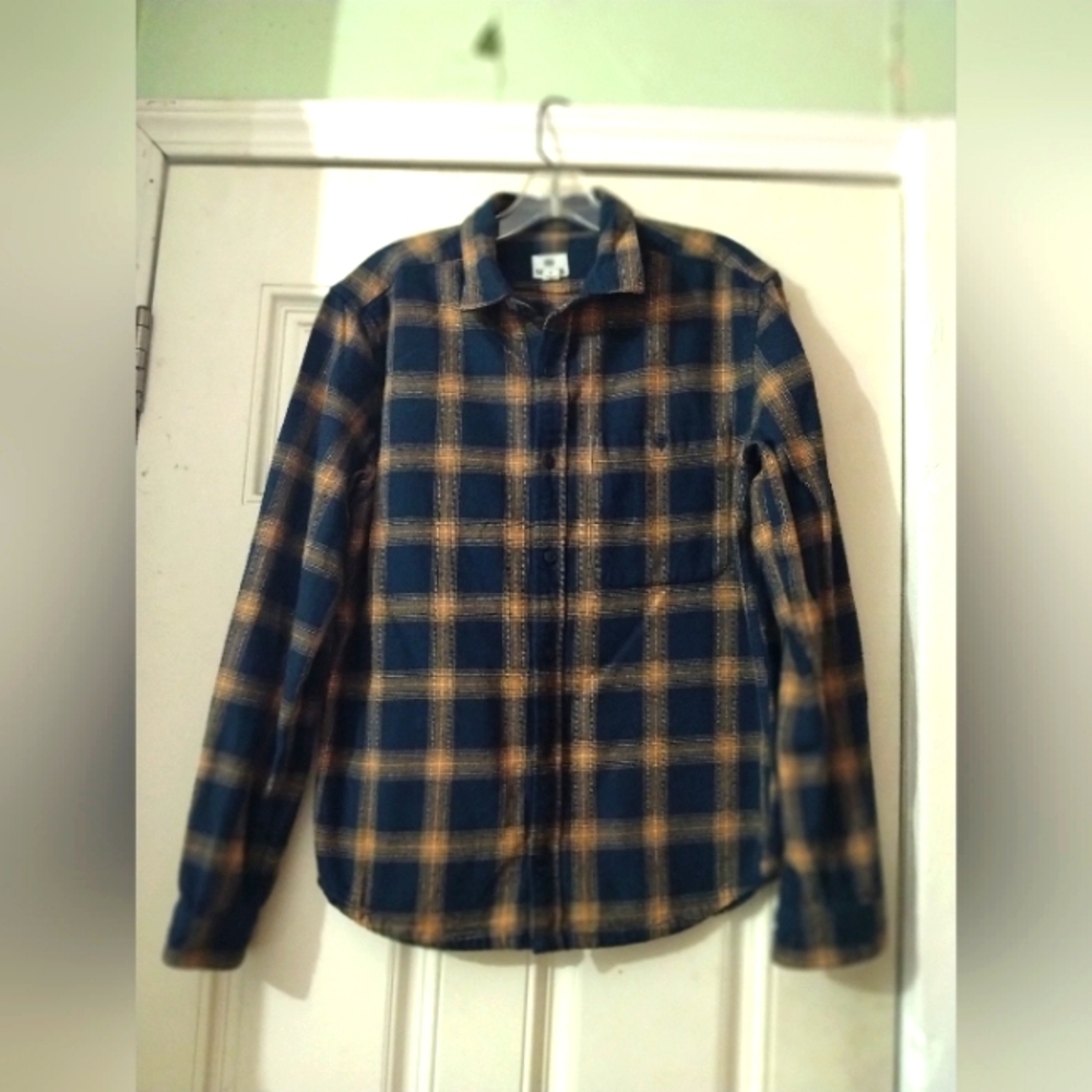Blue and Tan Plaid Shirt Tentree Small
